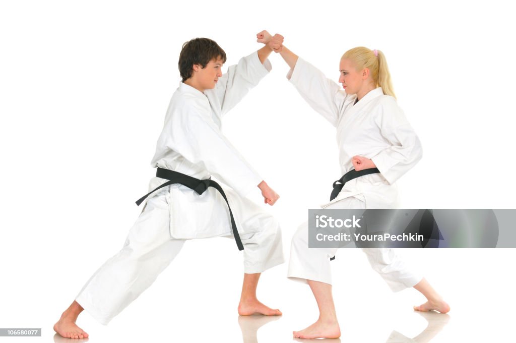 Practicing karate  Adult Stock Photo