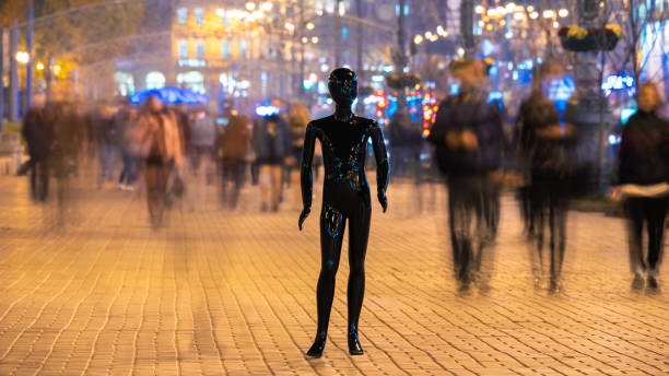 istock The mannequin standing on the crowd street. evening time 1065803918