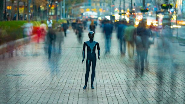 istock The mannequin standing in a people crowd outdoor 1065804146