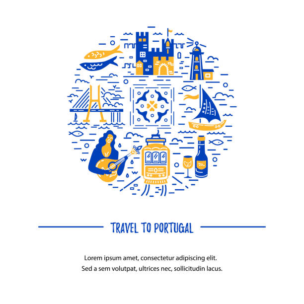 ilustrações de stock, clip art, desenhos animados e ícones de template with portugal symbols circle. - lisboa