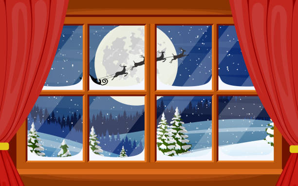 istock Santa claus and his reindeer in window 1065813486