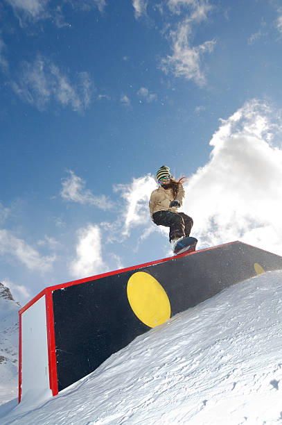 istock young snowboarder woman jibbing 106581893