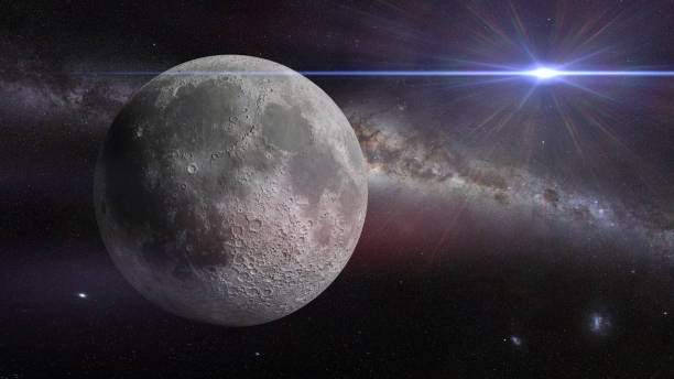 istock Moon in front of the galaxy and a bright star 1065825602