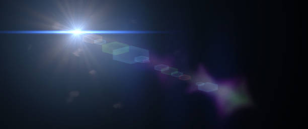istock intense blue lens flare effect overlay texture with bokeh effect and anamorphic light streak in front of a black background in cinematic format 1065831652