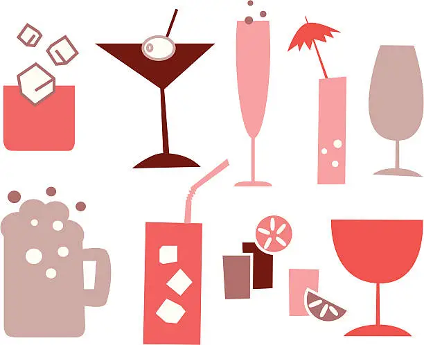 Vector illustration of Retro drink alcohol cocktail glasses illustration