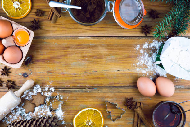 istock Ingredients for cooking Christmas baking. Flour, eggs, brown sugar and spices 1065834056