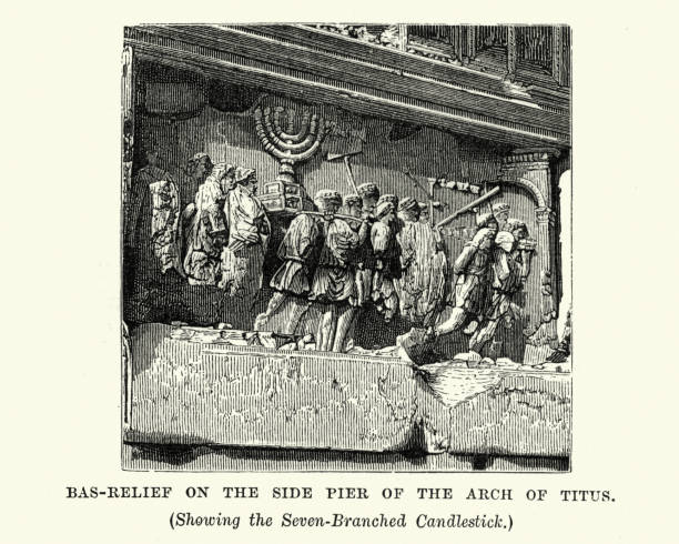 арка тита, золотая менора, разграбленная римскими солдатами - arch of titus stock illustrations