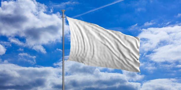 istock Blank white waving flag on blue sky. 3d illustration 1065839644