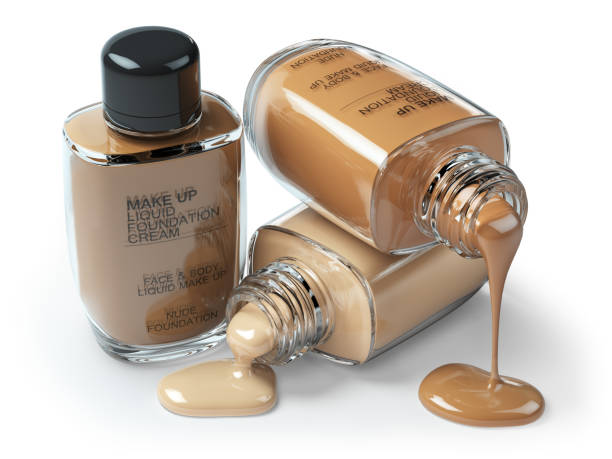 maquillaje líquido crema de base cosméticos botellas aisladas sobre fondo blanco. - liquid foundation fotografías e imágenes de stock