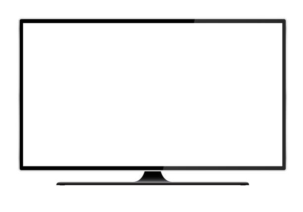 ilustraciones, imágenes clip art, dibujos animados e iconos de stock de ilustración realista de tv negro con soporte y pantalla aislado blanco en blanco con espacio para el texto o la imagen - vector - nobody copy space equipment high up
