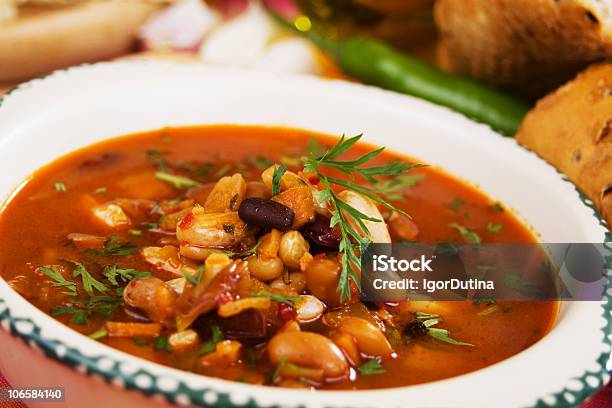 Close Up Of Kidney Bean Soup In White Bowl Stock Photo - Download Image Now - Bean Soup, Bean, Color Image