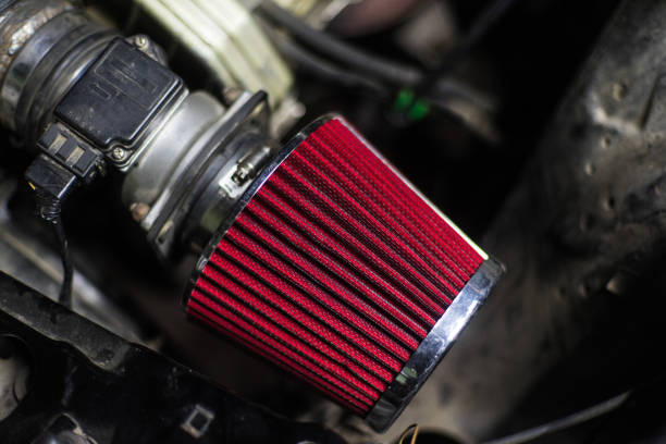 automotive engine air intake tube and filter housing, top view