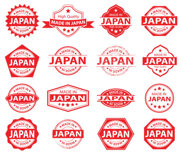 illustrazioni stock, clip art, cartoni animati e icone di tendenza di made in japan label set - made in japan