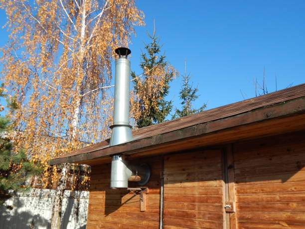 istock Installing a wood burning stove, chimney 1065853342