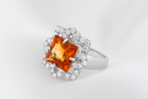istock White Gold Ring With Citrine And Diamonds On Soft White Background 1065858788