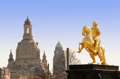 The dome of the Church of Our Lady (Frauenkirche), the tower of Town Hall and The Golden Horseman, an equestrian statue of the Elector of the Saxony and King of Poland August the Strong.