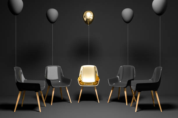 istock Black and gold chairs with balloons, unique 1065859252