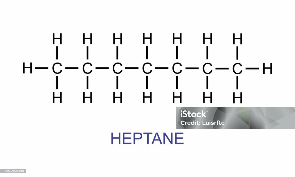 Heptane formula illustration The illustration of the heptane structural formula Atom stock vector