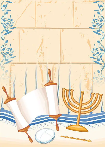 Vector illustration of Bar Mizvah Or Jewish Full Age Symbols