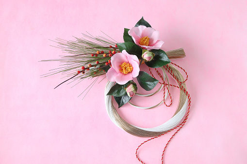 Japanese New Year's Wreath of pink camellia