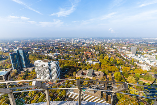 Aerial panorama from Florianturm  telecommunications tower and landmark in Dortmund Germany.