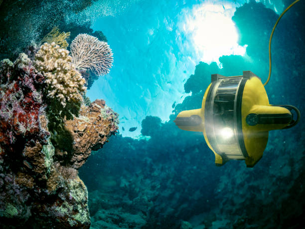 Underwater robot explores the deep sea stock photo