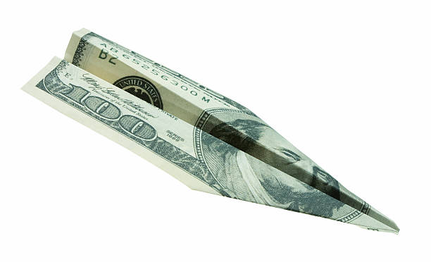 avião de dinheiro - crumpled currency dollar folded imagens e fotografias de stock