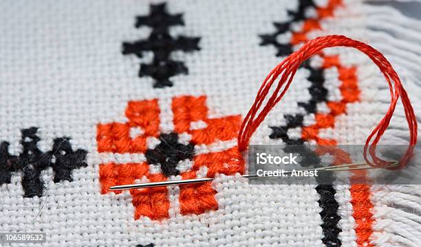 Needle And Embroidery Traditional Ukrainian Crisscross Art Stock Photo - Download Image Now