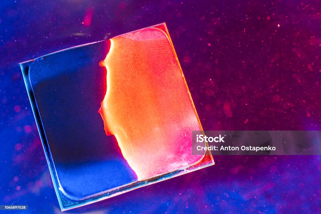 Cpu.ram.technology of cyber-electronic concept. Technology, arthouse, overheating of the central processor. CPU cooling with water,Tecnology background. CPU Stock Photo