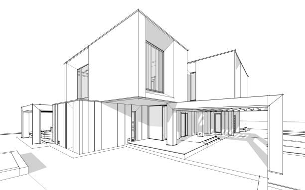 istock 3d rendering sketch of modern cozy house black line sketch. 1065903786