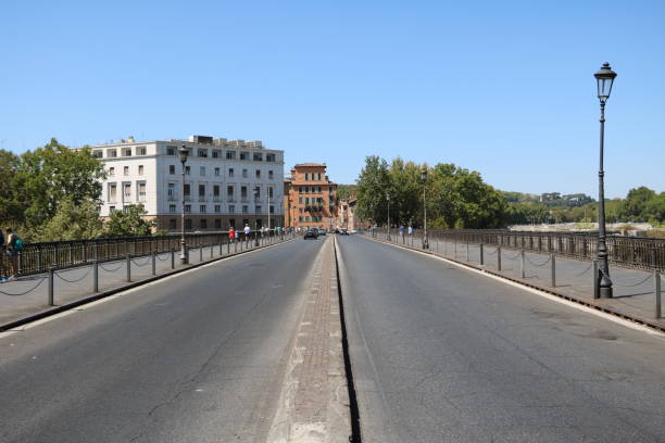 Garibaldi bridge with left-hand traffic in Rome, Italy