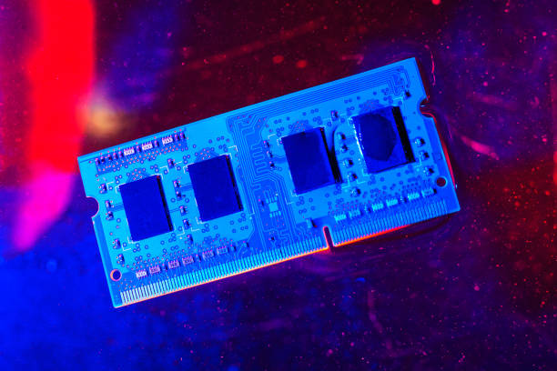 istock RAM memory from a laptop, ram. Blue and red light, under water. Technology of cyber-electronic concept. Technological background 1065907622