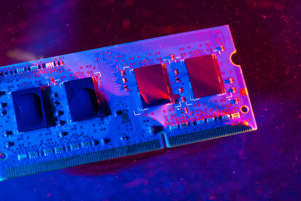 istock RAM memory from a laptop, ram. Blue and red light, under water. Technology of cyber-electronic concept. Technological background 1065907888