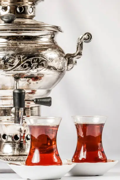 Traditional Turkish teapot, samovar and tea glasses
