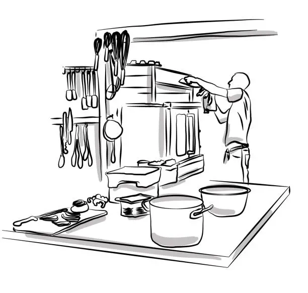 Vector illustration of Professional Kitchen Work