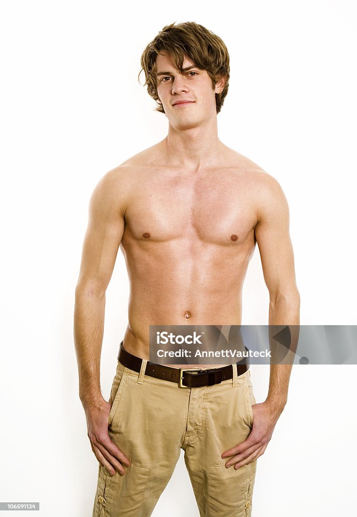 sportive young man young man without a shirt looking up to the camera 20-29 Years Stock Photo