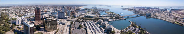 Long Beach Skyline Panoramic aerial view of the Long Beach skyline. long beach california photos stock pictures, royalty-free photos & images