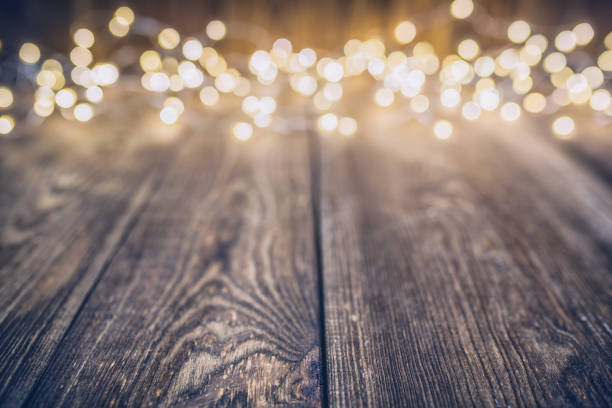 istock Rustic Plank Background with defocused christmas lights 1065915060