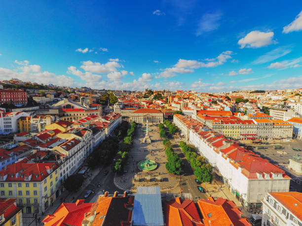 Rossio Square cityscape Lisbon Portugal Aerial Aerial Rossio Square cityscape Lisbon Portugal baixa stock pictures, royalty-free photos & images