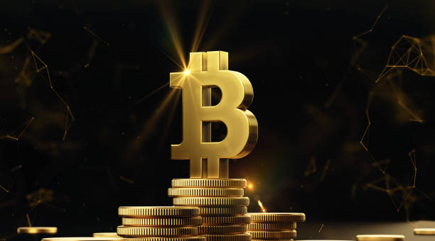 Bitcoin And Coins Surrounded By Lines And Triangles Over Black Background - Bitcoin And Blockchain Concept Bitcoin symbol and coins surrounded by lines and triangles over black background. Horizontal composition with copy space. Bitcoin and cryptocurrency concept. Front view. gold bitcoin stock pictures, royalty-free photos & images