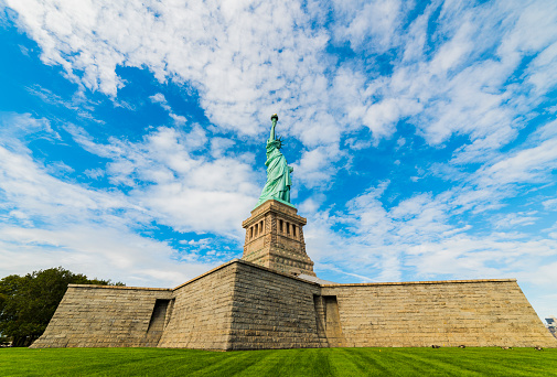 Statue of Liberty National Monument with blue sky background. New York, USA.