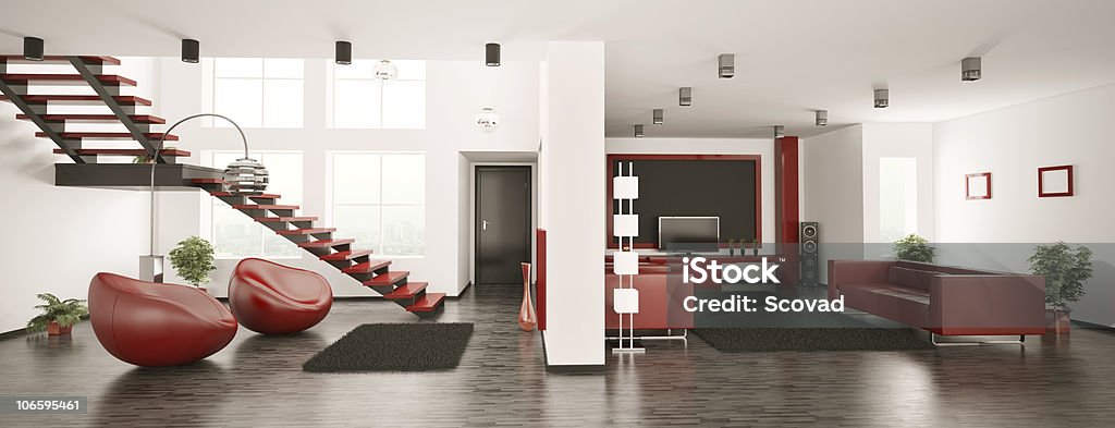 Modern apartment interior panorama 3d  Apartment Stock Photo