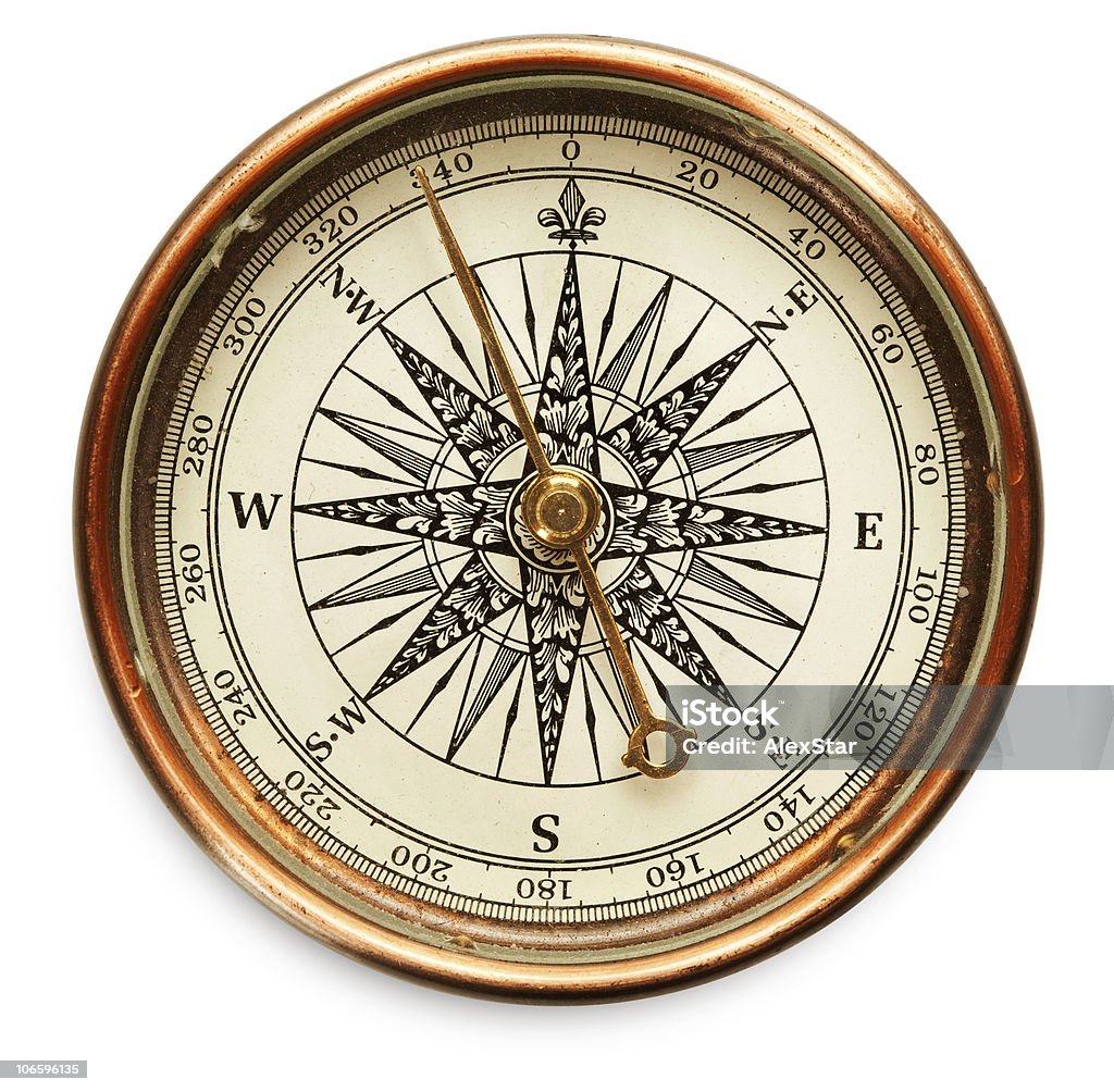 antique compass Old-fashioned compass on white background Compass Rose Stock Photo