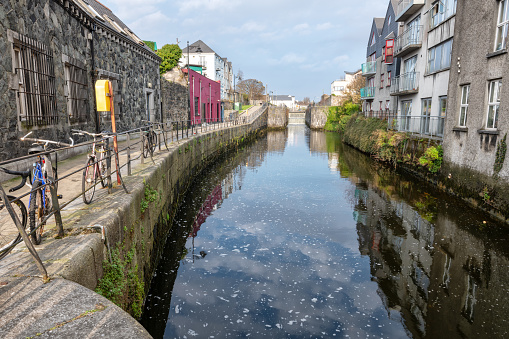 Lower Canal and Lock, Galway City, Ireland. No people.