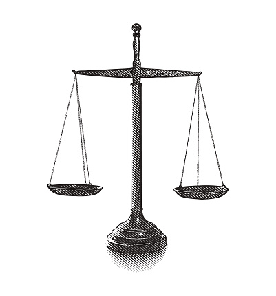 Cut out scales of justice engraving