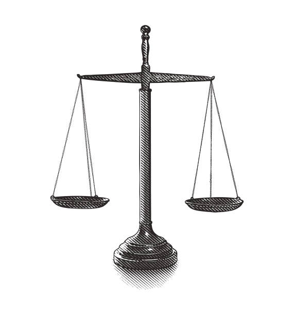 Scales of Justice Cut out scales of justice engraving weight scale illustrations stock illustrations