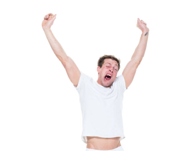 istock Attractive young male in underwear is tired 1065974854