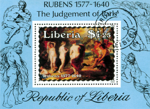 A 1984 postage stamp issued in Cambodia commemorates the  1520 painting by the Italian artist Correggio \