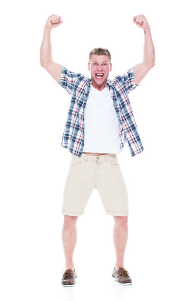 istock Handsome man in shirt and shorts is excited 1065976446