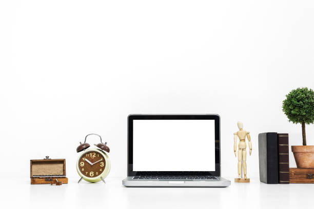 istock Laptop mockup on stylish organized working desk. 1065982078
